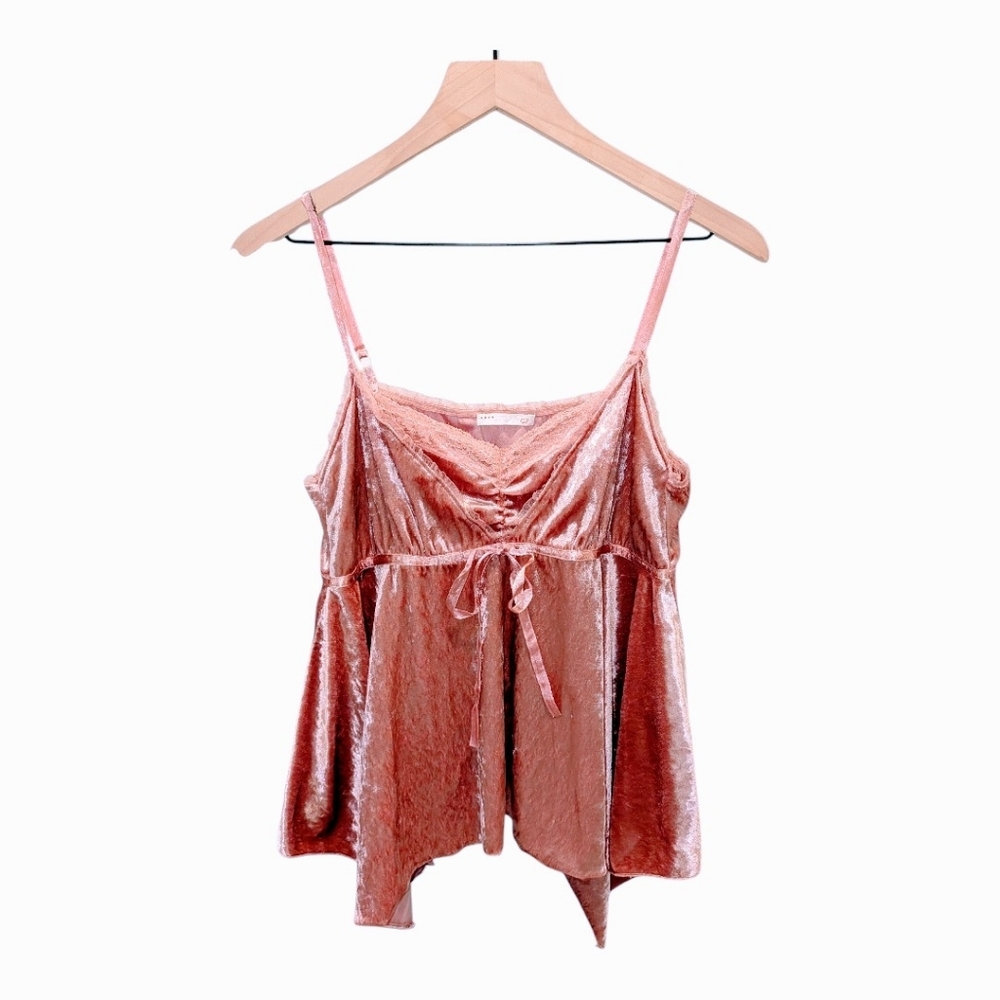 Y2K Japanese G.F. Pink Crushed Velvet Babydoll Cami Top Fairy Boho Layered Hem